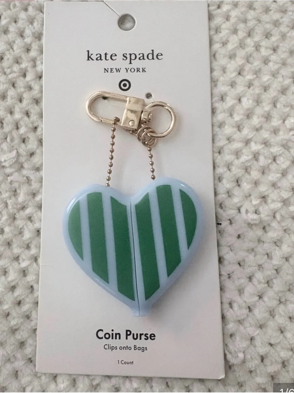 Kate Spade New York x Target Striped Heart Coin Purse Bag Charm Keychain